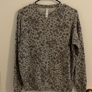 Athleta  Gray Leopard Print Crewneck Sweater